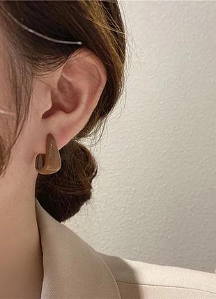 Тренд стильні жіночі сережки кульчики серьги пусети підвіси коричнева емаль