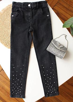 Графитовые узкие джинсы с камушками tu 7 лет