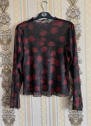 Стильна блуза в сітку, чорна з червоним кофта блузка в сіточку
