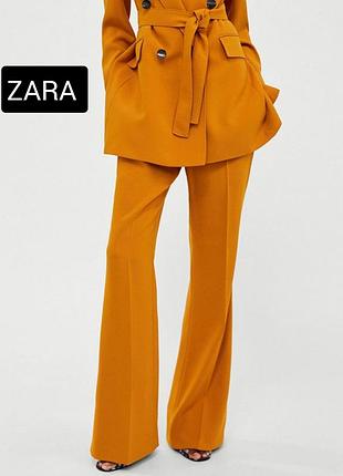 Брюки женские классические горчичного цвета клеш с высокой посадкой от бренда zara l