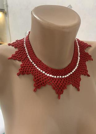 Червоне намисто гердан українське етно подарунок кривулька гуцульська київська чешське буси кольє