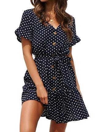 Стильна легенька чорна сукня в дрібний горошок платье плаття розмір 48-50