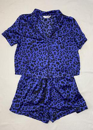 Пижама двойка кофта и шорты леопардовый на пуговицах