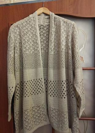 Ажурний в'язаний  пісочного кольору жіночий кардиган 48-50 розміру