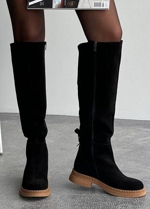 Женские высокие сапоги зимние черные натуральная замша 11112