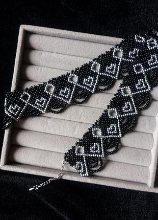 Силянка а сердечка стильна класична чорна кольє з бісеру