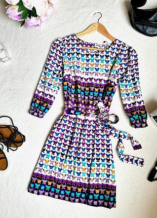 Женское яркое платье с поясом, платье с рукавами , платье с пуговицами на спинке , платье в бабочках