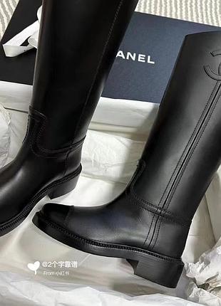 Сапоги чорні високі чоботи шкіряні