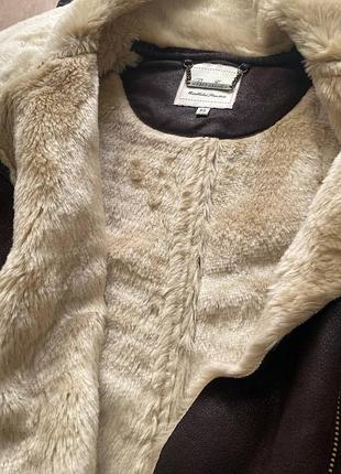 Куртка жіноча pepe jeans темно-коричнева xs дублянка авіатор штучний замш з штучним хутром