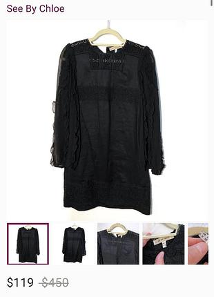 See by chloé long sleeve black linen мини платье