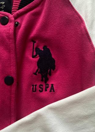 Женский бомбер u.s. polo assn. розово-белый, размер m, коттон