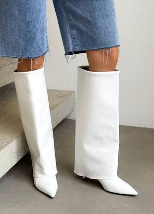 Топ 2025-2026, жіночі чоботи з гетрами, 36-40, білий, еко шкіра, фліс