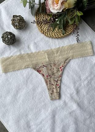 Стрінги з ажурною резинкою в квітковий принт