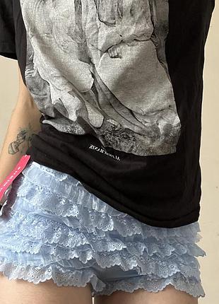 Шорти міні мереживні ніжно блакитні з оборками/рюшами трендові стильні shein з біркою