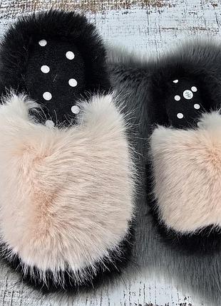 Тапочки женские меховые lion розовые с открытым носком 8211