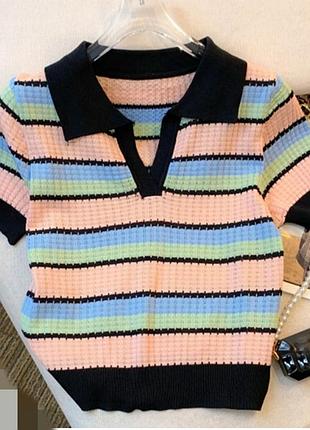 Стильний райдужний тюнінг кроп топ футболка поло bershka