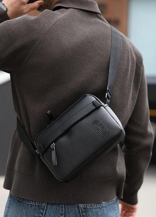 Мужская кожаная сумка coach crossbody bag in black