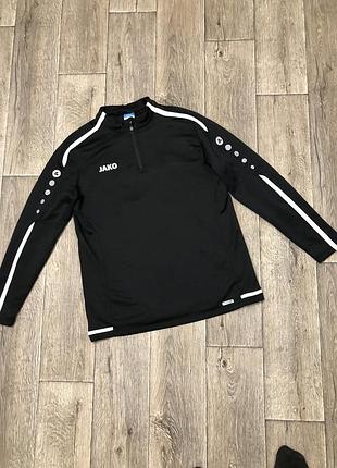 Олимпийка jako оригинальная черная с белыми лампасами спортивная кофта реглан
