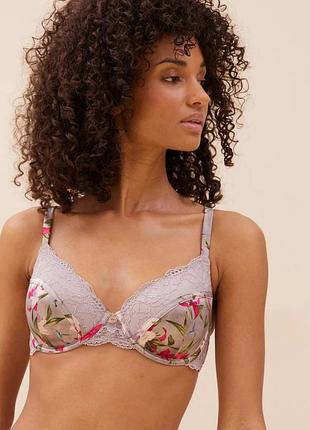 Роскошный бюст с кружевом от m&amp;s цветочный принт в составе шелк р.90в/с