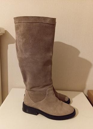 Стильные сапоги трубы беж замша