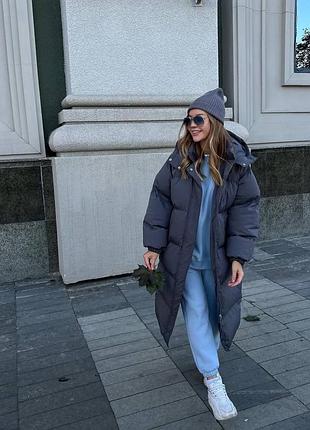 Жіноча повсякденна класична тепла подовжена курта зимова тканина якісна матова плащівка канада і підкладка з основної тканини та синтепон 250