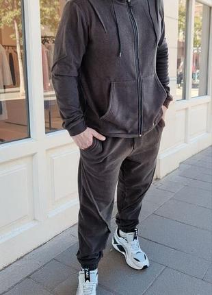 Чоловічий флісовий спортивний костюм з кофтою на блискавці з кишенями з штанами джогерами
