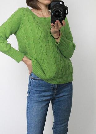 Яркий зеленый свитер loft 20% шерсть