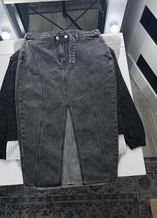 Спідниця джинсова міді з розрізом спереду жіноча м-л
