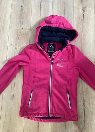 Softshell куртка outdoor explore розового цвета с флисом, капюшоном и водоотталкивающим покрытием, размер 158-164