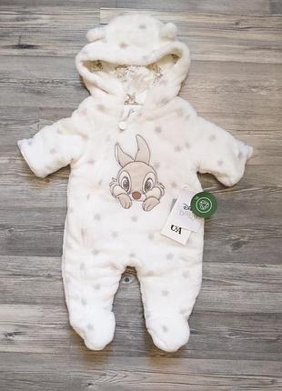 Теплый плюшевый человечек комбинезон мишка на хлопке на 50 см для новорожденного