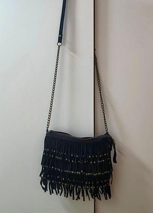 Сумка pepe jeans натуральна замша крос боді з бахромою, сумка бохо