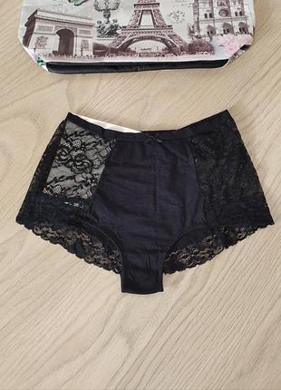Черные хлопковые трусики с кружевом 40