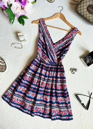 Літнє плаття з декольте з квітами, бавовняне плаття з декольте zara mango