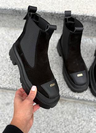 Натуральная замша, шикарные черные женские деми челси