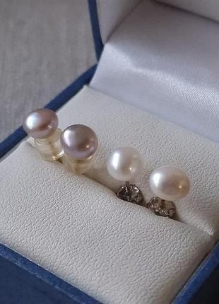 Серебряные серьги с натуральными жемчугом