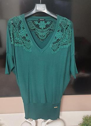 Блузка трикотажна ошатна светр полувер туника сукня трикотажное платье