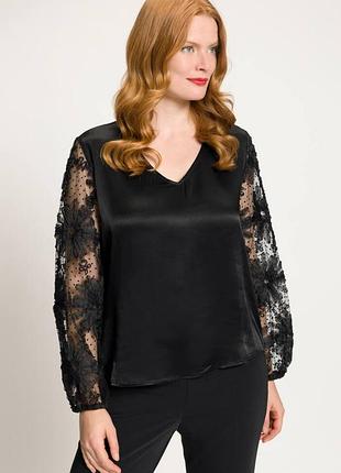Шикарная новая блуза с кружевными рукавами, размер 50/52 (56/58 укр), черная, женская