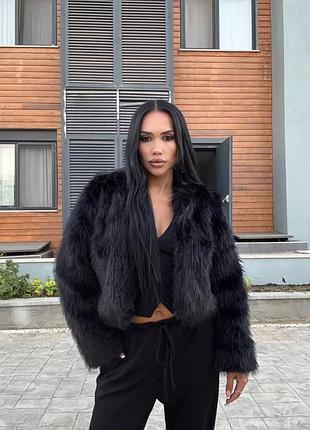 Невероятная шуба автоледи из эко меха, цветной черный