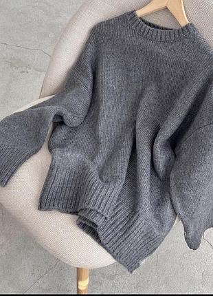 Подовжений теплий светр оверсайз прямий туніка класичний широкий манжет