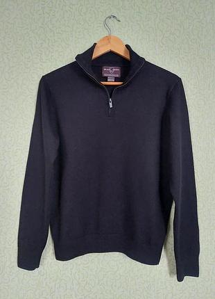 Шерстяной черный свитер поло с воротником-стойкой на молнии из 100% мериносовой шерсти