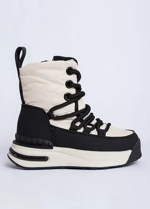 Сапоги дутиши для девочек f2625-4 молочные светлые белые зимние