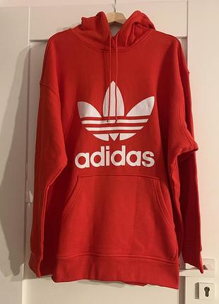 Худі батал великого розміру з капюшоном червоне adidas оригінал