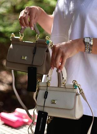 Брендовая кожаная сумка d&g sicily натуральная кожа бежевая сумочка люкс внутри леопардовая дольче