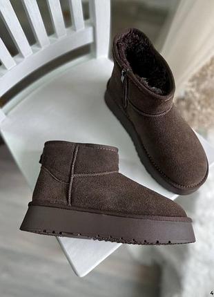 Коричневі шоколадні угги жіночі натуральна замша