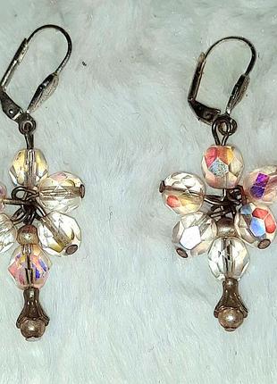 Винтажные серьги-подвески / шарики с кристаллами аврора бореалис чешское стекло