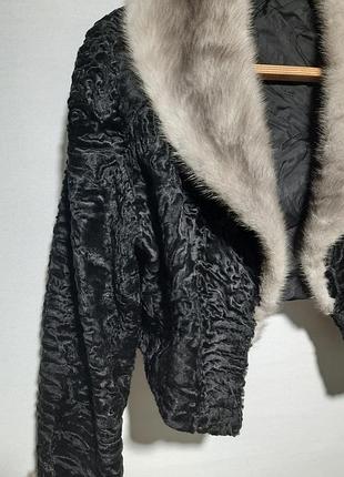 Натуральна кроп шуба каракульча + блакитна норка silver blue коротка шуба- жакет