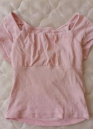 Топик топ рубчик розовый нежно на подкладке с подкладкой на груди длинный длинный с коротким рукавом летний