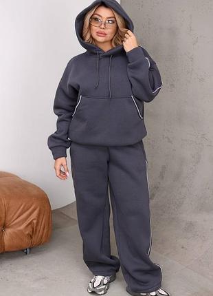 Жіночий якісний теплий оверсайз спортивний костюм | худі та штани палаццо | 398