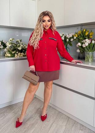 Жіноча стильна червона блуза з декором | 1437