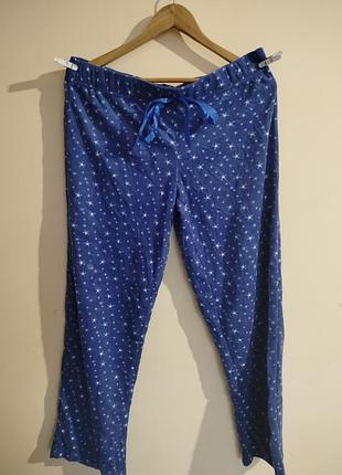 Флисовые теплые женские брюки синие с звездочками